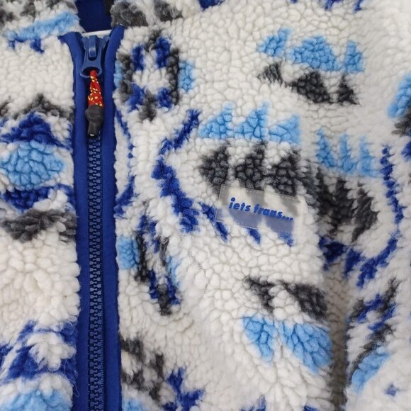 iets frans UO Blue + White Printed Cropped Fleece Jacket Women's S Fair Isle - Picture 6 of 12